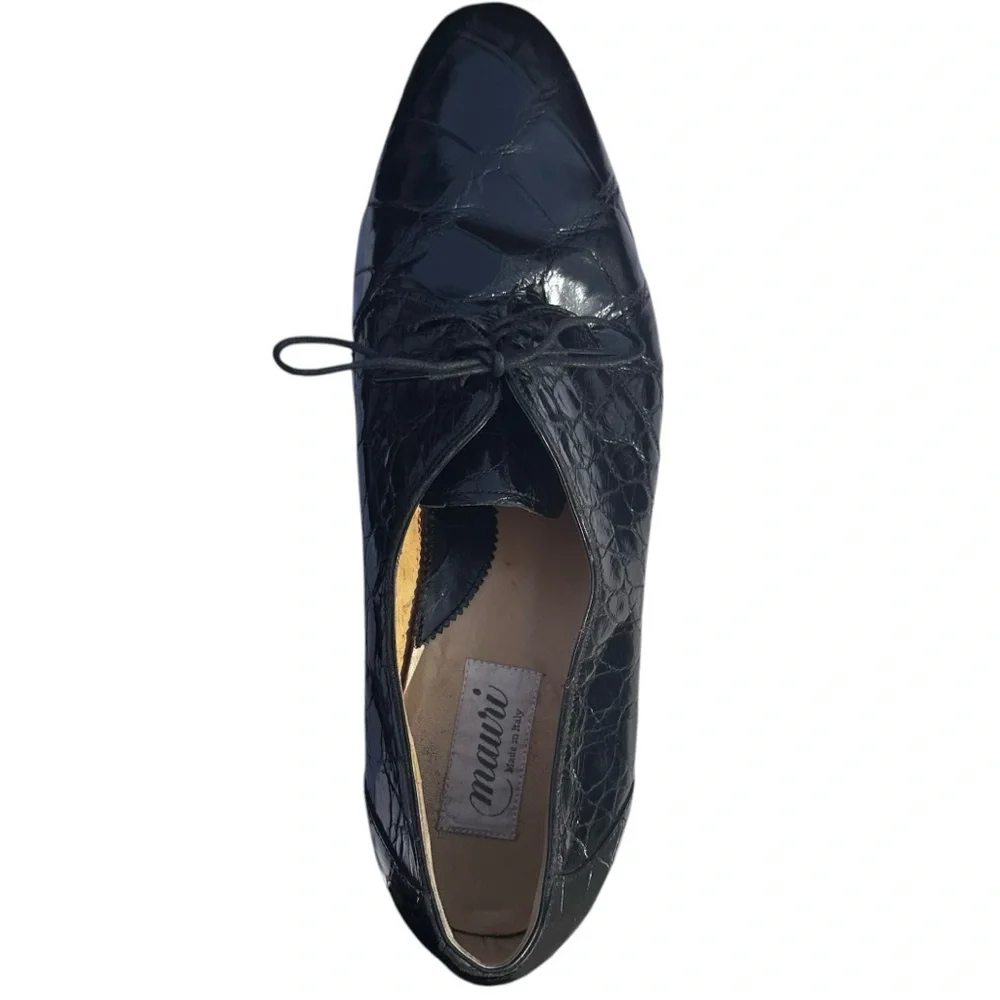 Mauri Alligator Leather Derby Shoes Lace Up Black US 11 1/2 11.5 Medium Vintage